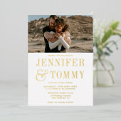 モダンはっきりしたアンパサンド白2枚結婚写真 箔招待状 (立ち正面)