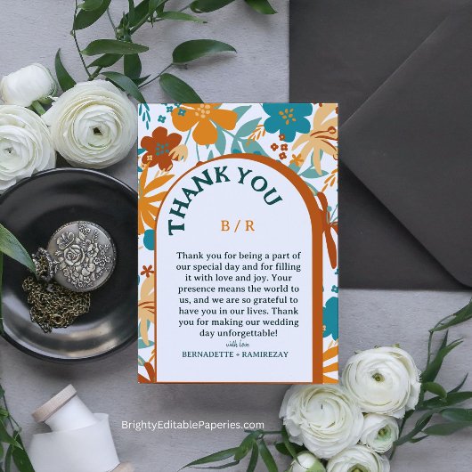 モダンはっきりしたエレガントフローラ結婚ズ サンキューカード