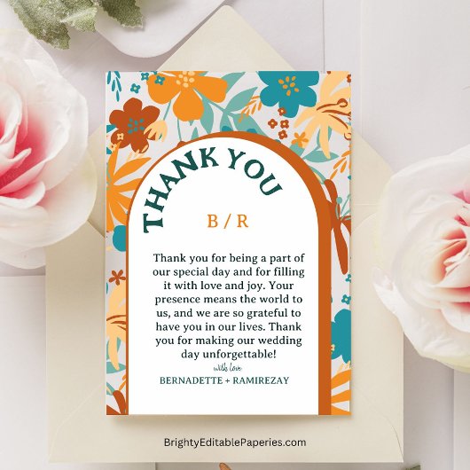 モダンはっきりしたエレガントフローラ結婚ズ サンキューカード