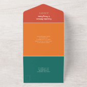 モダンはっきりしたカラフルストライプティール(緑がかった色)結婚イエロ オールインワン招待状 (外側)