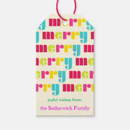 モダンはっきりしたカラフルパーソナライズされたメリー ギフトタグ