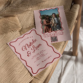 モダンはっきりしたカラフルファンキーレトロ結婚ズ 招待状