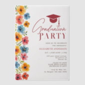 モダンはっきりしたカラフルフローラ水彩卒業 ベラム紙招待状 (正面)