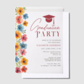 モダンはっきりしたカラフルフローラ水彩卒業 ベラム紙招待状 (オフセット)
