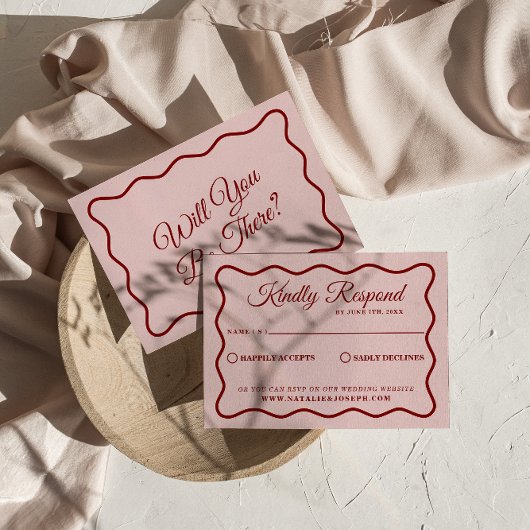 モダンはっきりしたカラフル結婚ファンキーユニークレトロ 出欠カード