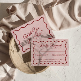 モダンはっきりしたカラフル結婚ファンキーユニークレトロ 出欠カード