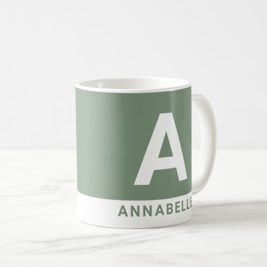 モダンはっきりしたカラーブロックセージ緑パーソナライズされた色 コーヒーマグカップ (正面右)