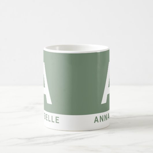 モダンはっきりしたカラーブロックセージ緑パーソナライズされた色 コーヒーマグカップ (中央)