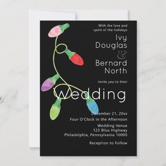 モダンはっきりしたクリスマス結婚灯 案内状 (正面)