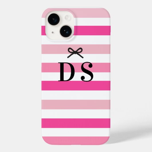 モダンはっきりしたシンプルピンクストライプボウ名 Case-Mate iPhoneケース (裏面)