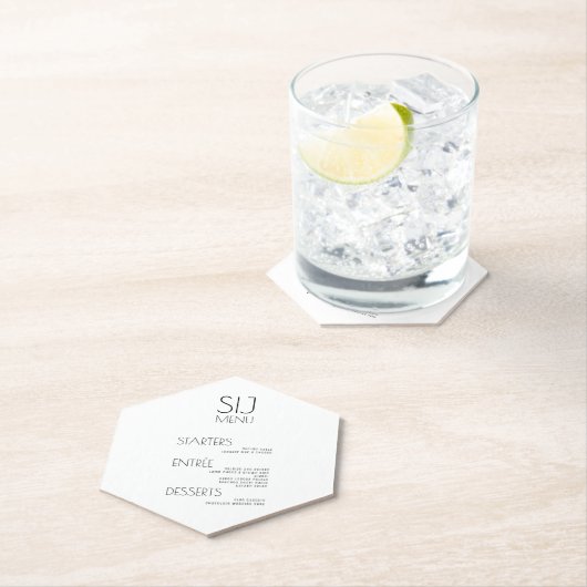 モダンはっきりしたシンプル白黒結婚のメニュー ペーパーコースター (インサイチュ)