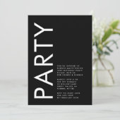 モダンはっきりしたシンプル白黒40番目のパーティー誕生日 招待状 (スタンド正面)