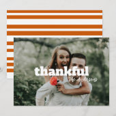 モダンはっきりしたシンプルOrange Photo Thanksgiving シーズンカード (正面/裏面)