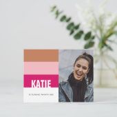 モダンはっきりしたストライプピンクタン写真21歳誕生日 ポストカード (スタンド正面)