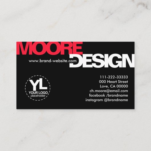 モダンはっきりしたタイポグラフィイニシャル白黒クール 名刺 (裏面)