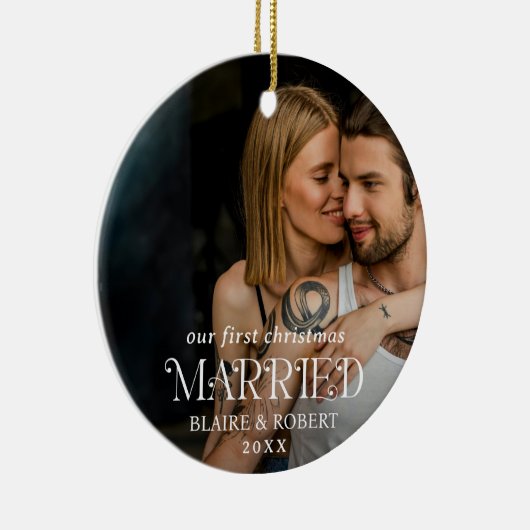 モダンはっきりしたタイポグラフィエレガント写真 セラミックオーナメント (右)