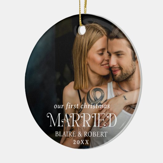 モダンはっきりしたタイポグラフィエレガント写真 セラミックオーナメント (左)