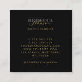 モダンはっきりしたタイポグラフィスクリプミニマルト金ゴールドと黒 スクエア名刺 (裏面)