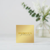 モダンはっきりしたタイポグラフィスクリプミニマルト金ゴールドと黒 スクエア名刺 (スタンド正面)