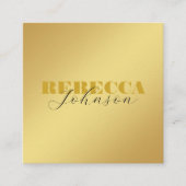 モダンはっきりしたタイポグラフィスクリプミニマルト金ゴールドと黒 スクエア名刺 (正面)