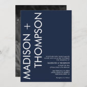 モダンはっきりしたタイポグラフィネイビーブルー結婚写真 招待状 (正面/裏面)