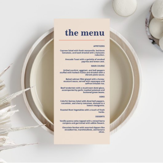 モダンはっきりしたタイポグラフィネイビー結婚アプリコットオレンジ メニュー