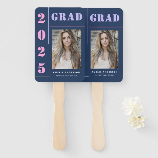 モダンはっきりしたタイポグラフィブルーフォト卒業党 ハンドファン (正面&裏面)