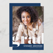 モダンはっきりしたタイポグラフィブルー写真卒業 案内状 (正面/裏面)