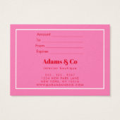 モダンはっきりしたタイポグラフィホットピンクギフト証明書 (裏面)