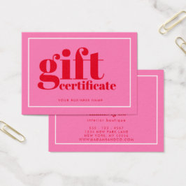 モダンはっきりしたタイポグラフィホットピンクギフト証明書