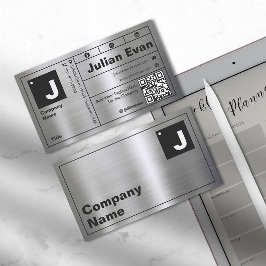 モダンはっきりしたタイポグラフィモノグラム光沢メタル 名刺