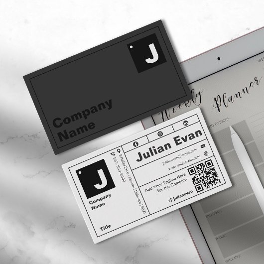 モダンはっきりしたタイポグラフィモノグラムQRコード 名刺