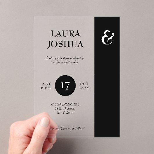モダンはっきりしたタイポグラフィ白黒結婚ズ アクリル招待状 (インサイチュ (ポータブル))