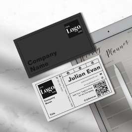 モダンはっきりしたタイポグラフィ白黒QRコード 名刺