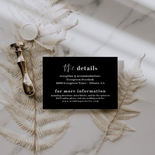 モダンはっきりしたタイポグラフィ結婚詳細カード エンクロージャーカード