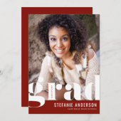 モダンはっきりしたタイポグラフィ赤写真卒業 案内状 (正面/裏面)