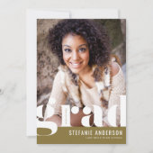 モダンはっきりしたタイポグラフィ金ゴールド写真卒業 案内状 (正面)