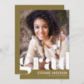 モダンはっきりしたタイポグラフィ金ゴールド写真卒業 案内状 (正面/裏面)