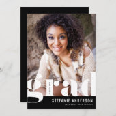 モダンはっきりしたタイポグラフィ黒写真卒業 案内状 (正面/裏面)