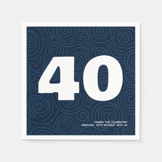 モダンはっきりしたタイポグラフィ40歳の誕生日パーティー スタンダードカクテルナプキン (正面)