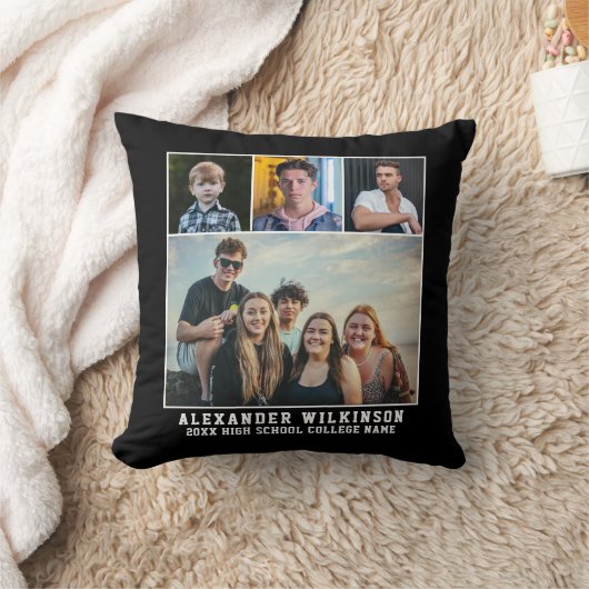 モダンはっきりしたタイポグラフィ4 Photo Collage卒業 クッション (ブランケット)