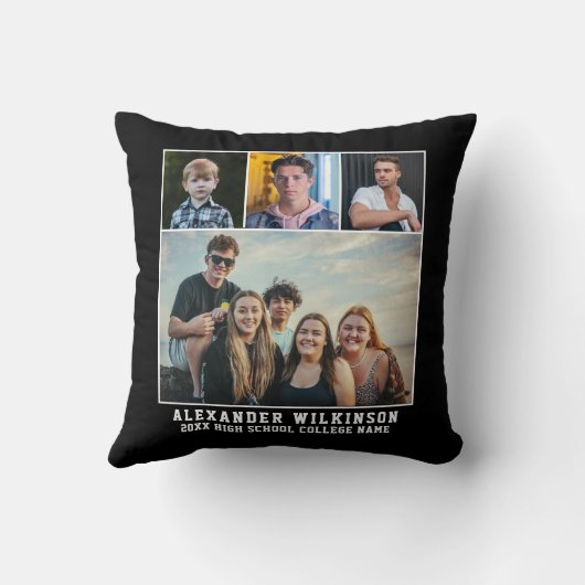 モダンはっきりしたタイポグラフィ4 Photo Collage卒業 クッション (裏面)
