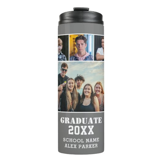 モダンはっきりしたタイポグラフィ4 Photo Collage卒業 タンブラー (正面)