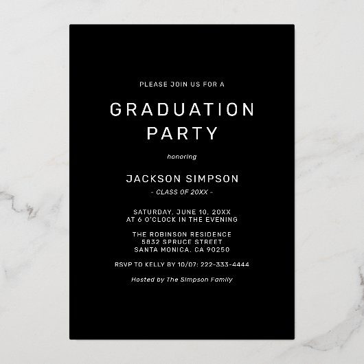 モダンはっきりしたタイポグラフィ 箔招待状 (裏面)