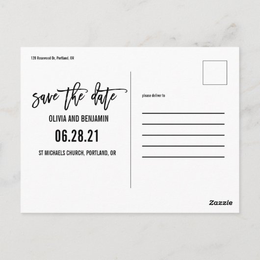 モダンはっきりしたタイポグラフィchic日付はがき保存 ポストカード (裏面)