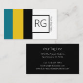 モダンはっきりしたティール（緑がかった色）マスタードモノグラムのパーソナライズされた 名刺 (正面/裏面)