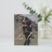 モダンはっきりしたバラ金ゴールドスクリプト日付の写真を保存 ポストカード (スタンド正面)