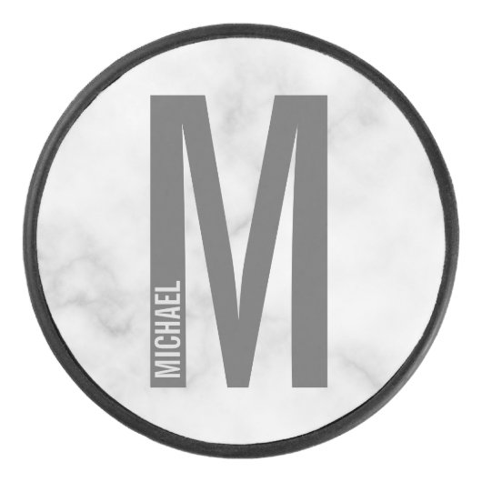 モダンはっきりしたパーソナライズされたモノグラム名 アイスホッケーパック (正面)