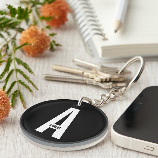 モダンはっきりしたパーソナライズされたモノグラム名 キーホルダー (正面右)