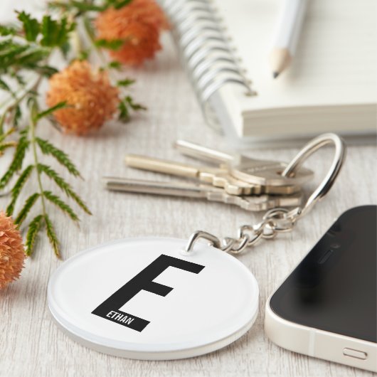 モダンはっきりしたパーソナライズされたモノグラム名 キーホルダー (正面右)